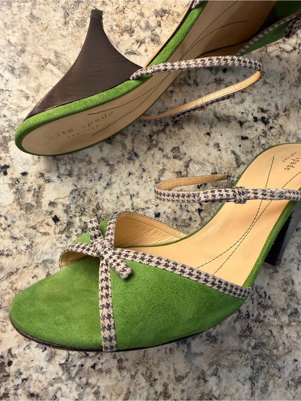 Vintage Kate Spade New York Green Suede Houndstooth Bow Made in Italy 🇮🇹 - Picture 3 of 11